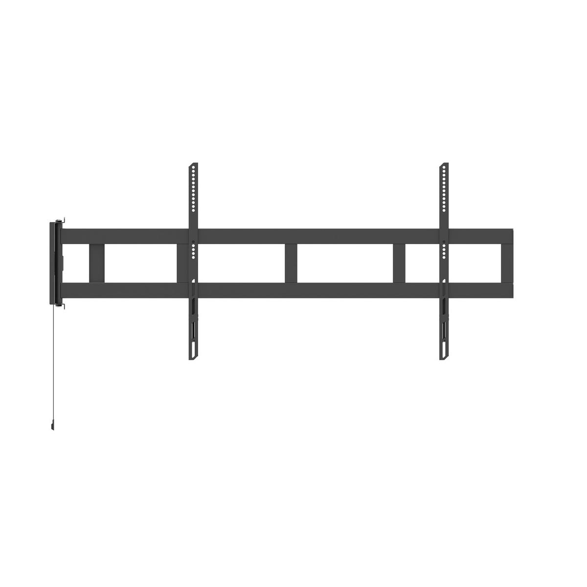Un support mural TV noir extensible avec bras réglables, isolé sur fond blanc.