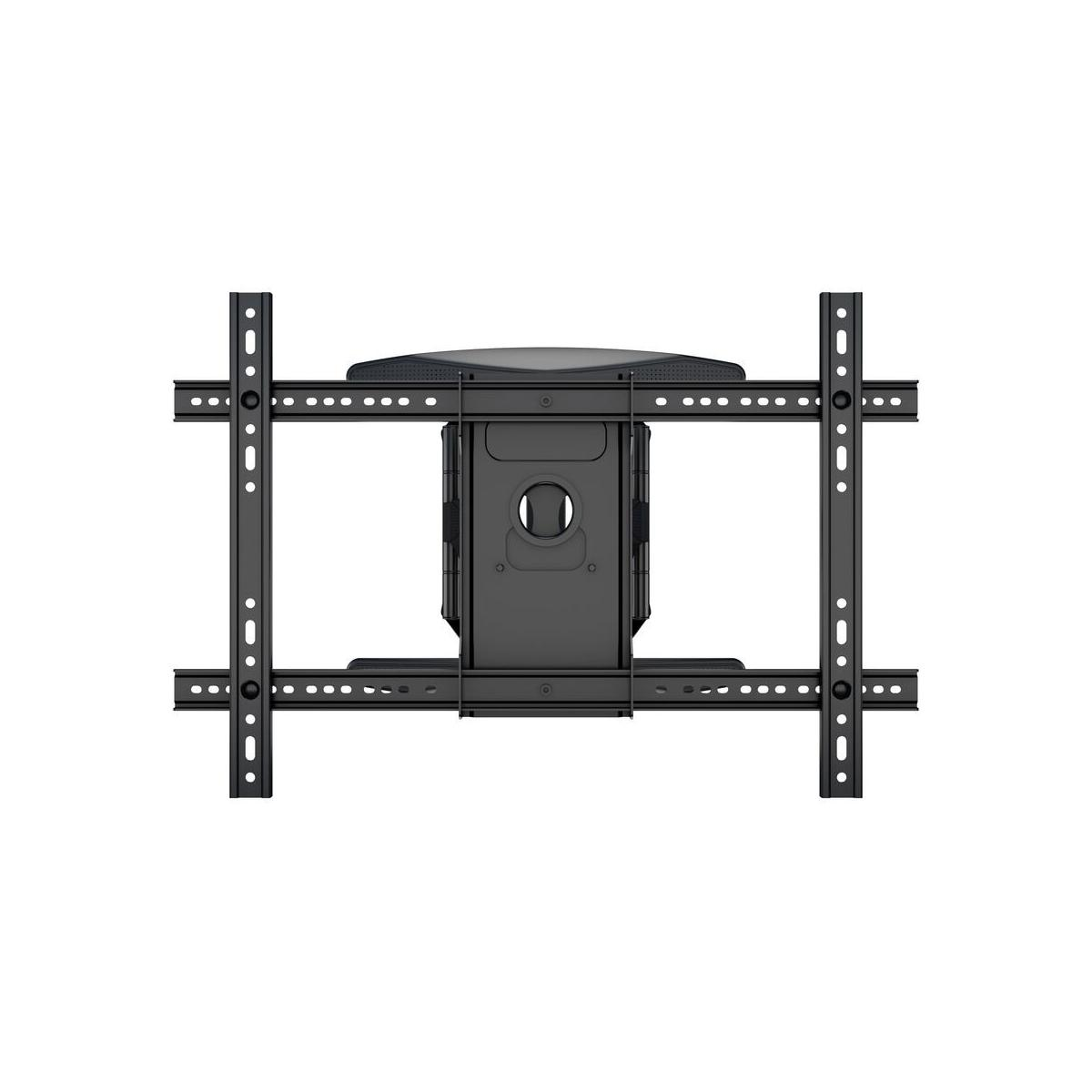 Eine schwarze, verstellbare TV-Wandhalterung mit horizontalen und vertikalen Schienen.