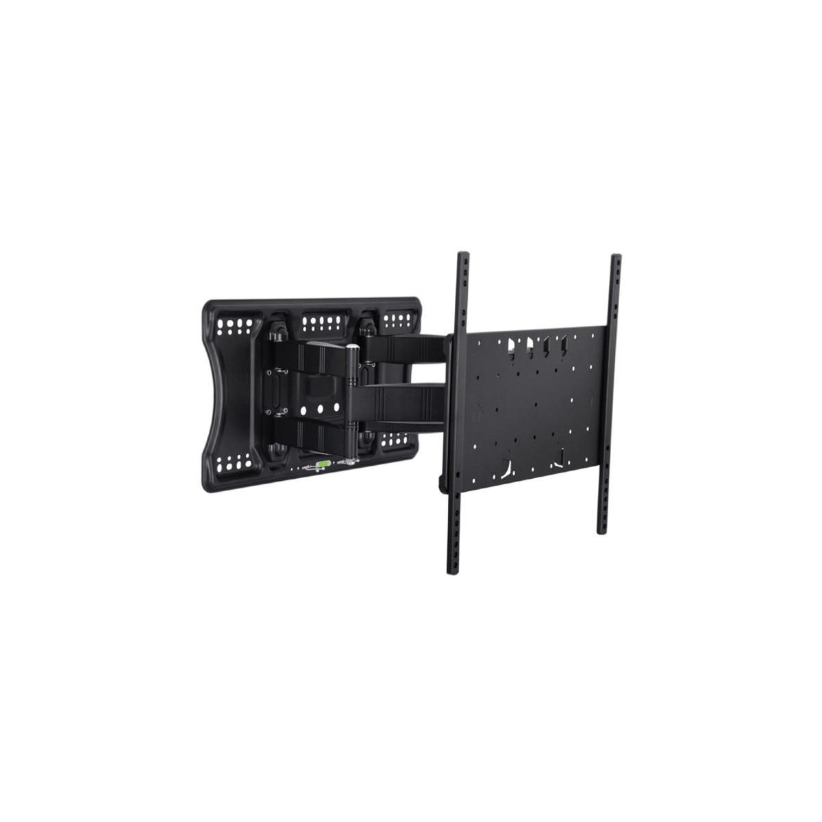 Support mural TV articulé noir avec bras extensible et plaque de montage.