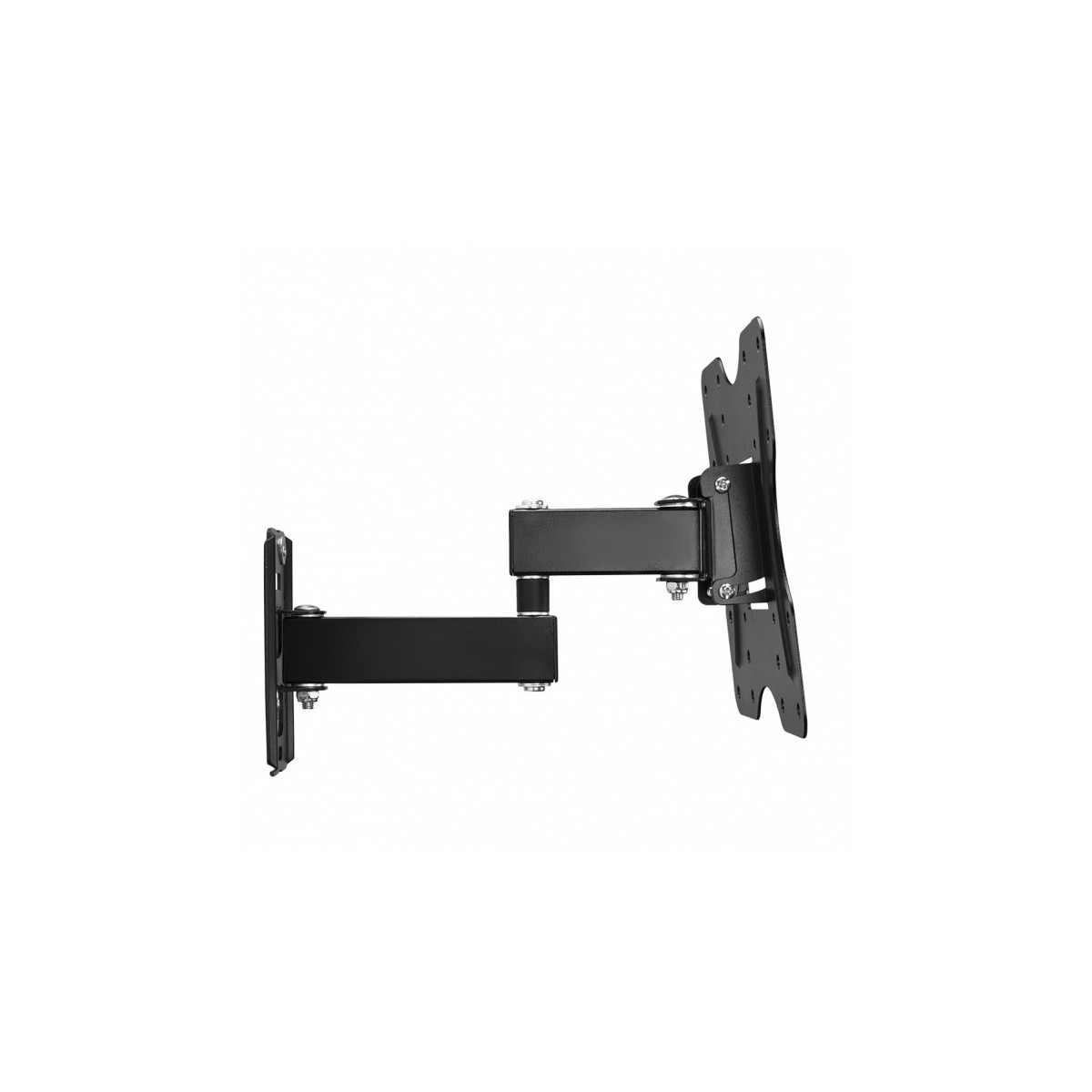 Supporto da parete TV nero girevole con bracci articolati.