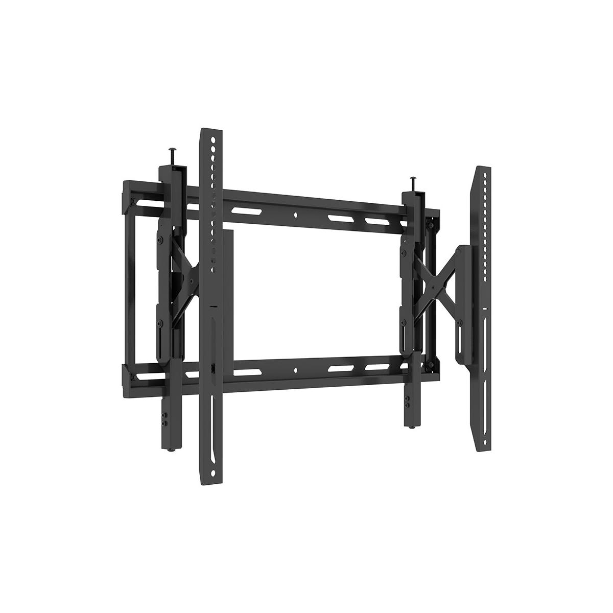 Eine schwarze TV-Wandhalterung mit verstellbaren Armen auf weißem Hintergrund.