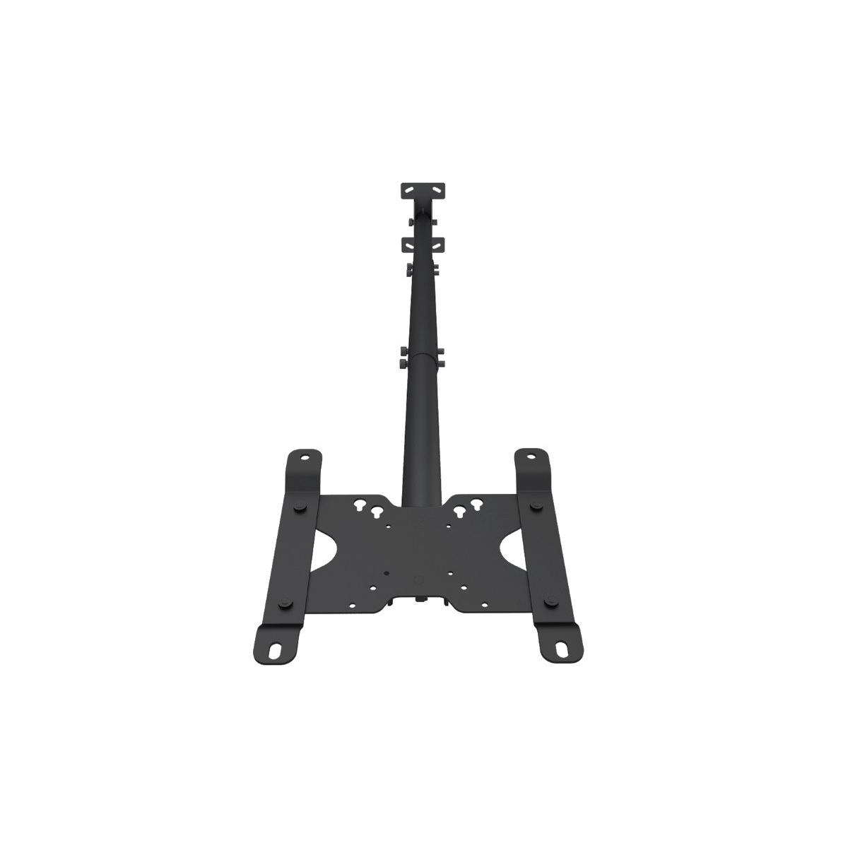 Schwarze Deckenhalterung aus Metall mit verstellbaren Armen und vertikalem Mast.