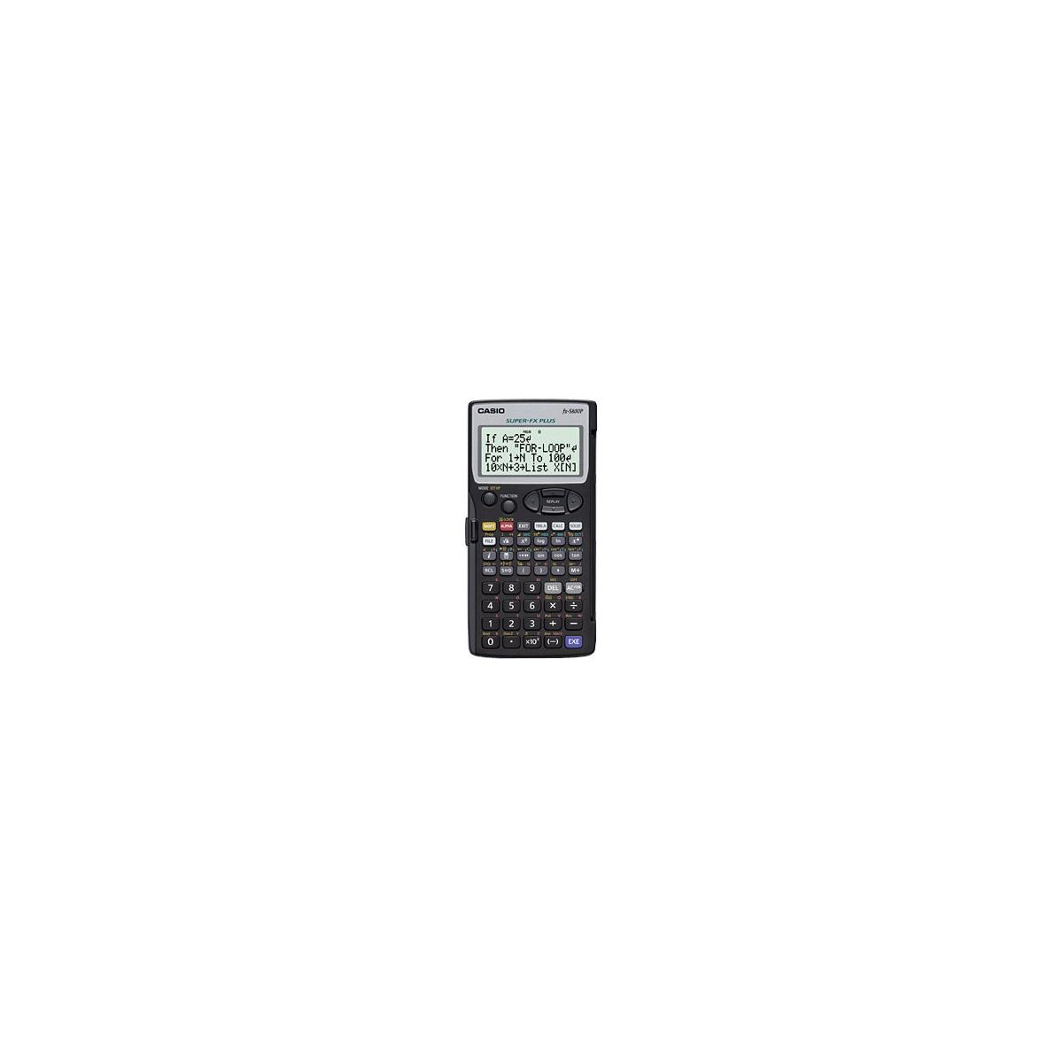 Ein schwarzer Casio Taschenrechner mit einem Bildschirm, der Programmcode anzeigt.