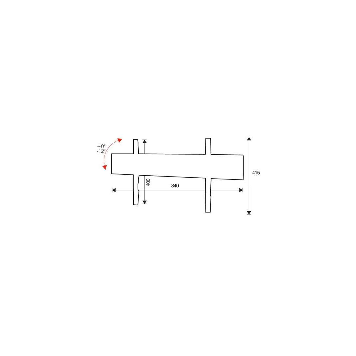 Technische Zeichnung mit Maßen: Länge 840, Höhe 415, Winkel +0°/-12°.