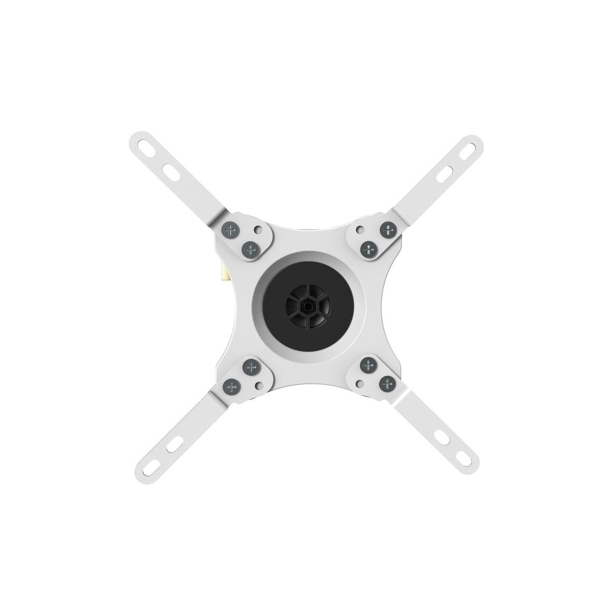 Un adaptateur de support de moniteur blanc avec quatre bras réglables et un centre noir.