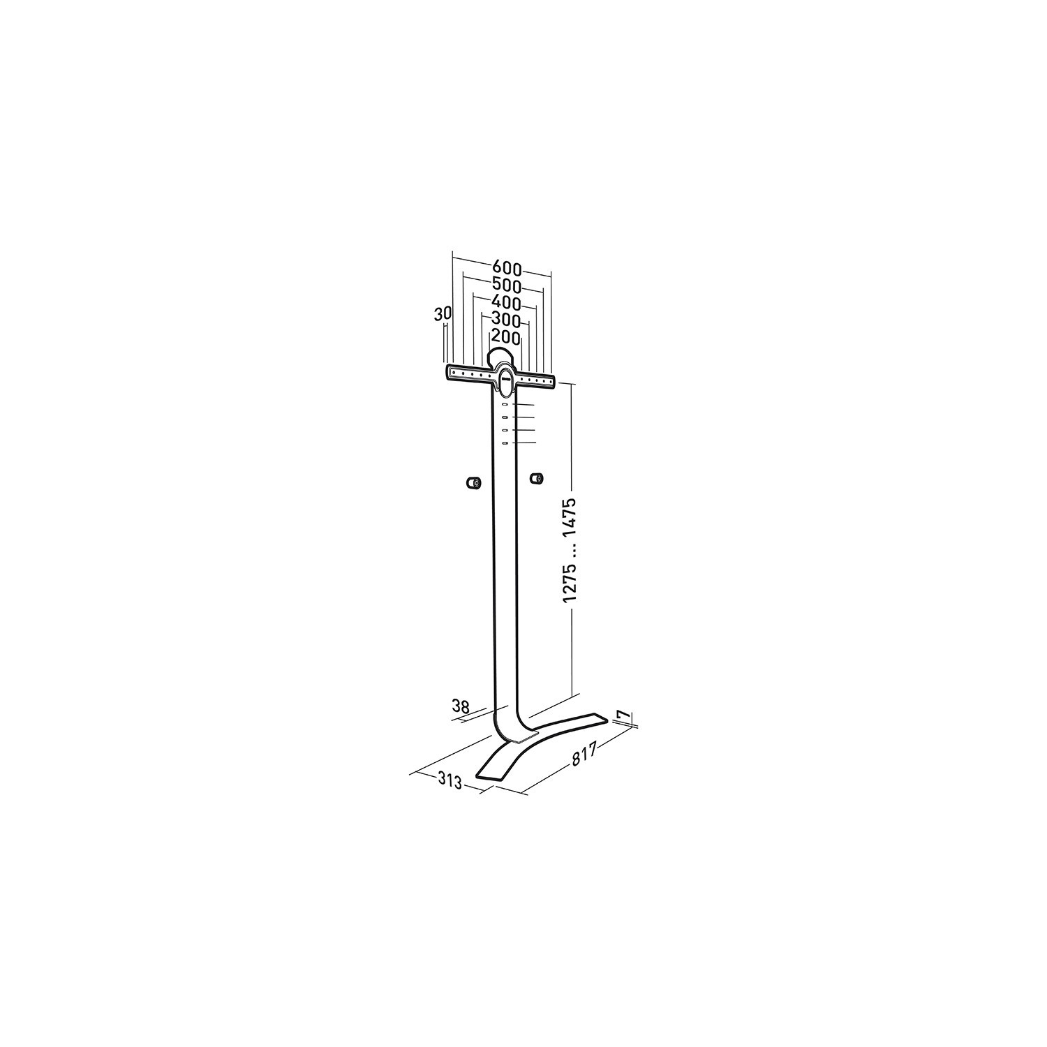 Dessin technique d'un support avec dimensions et échelles.