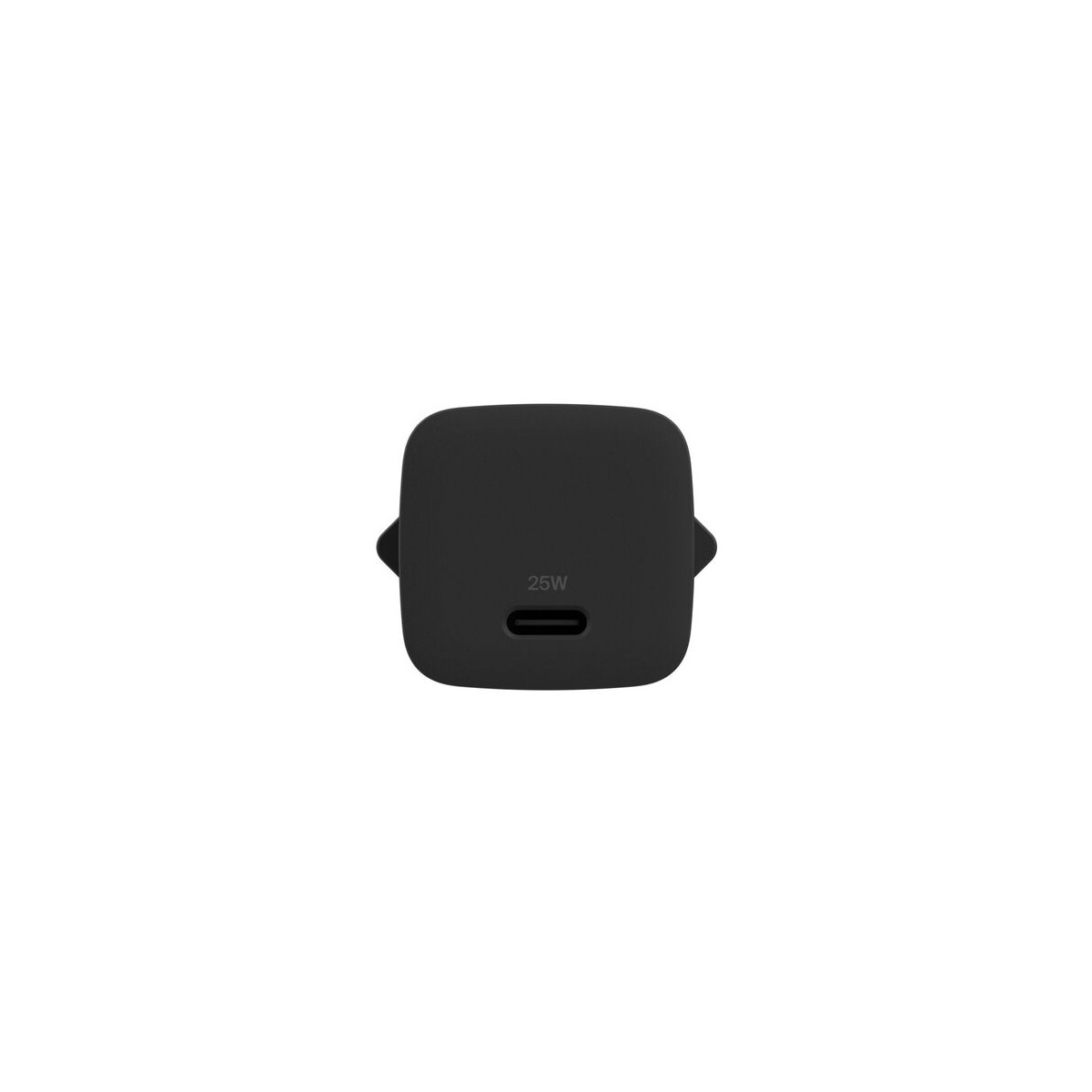 Un alimentatore USB-C nero da 25W con porta centrale.