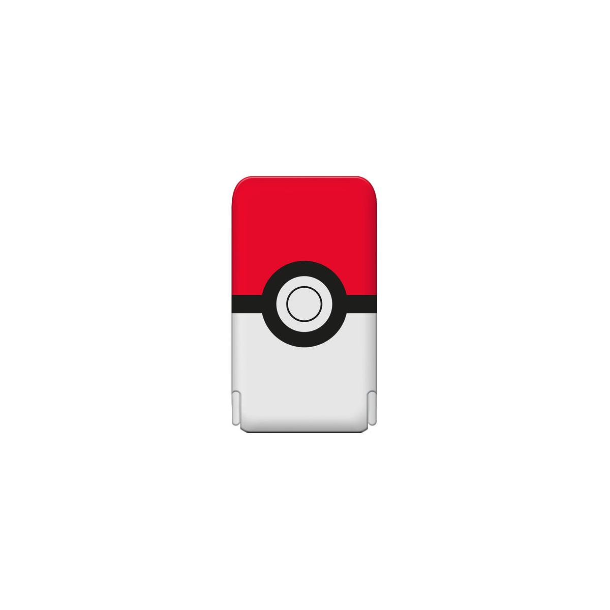 Un objet rouge et blanc en forme de pokéball avec un cercle noir au milieu.