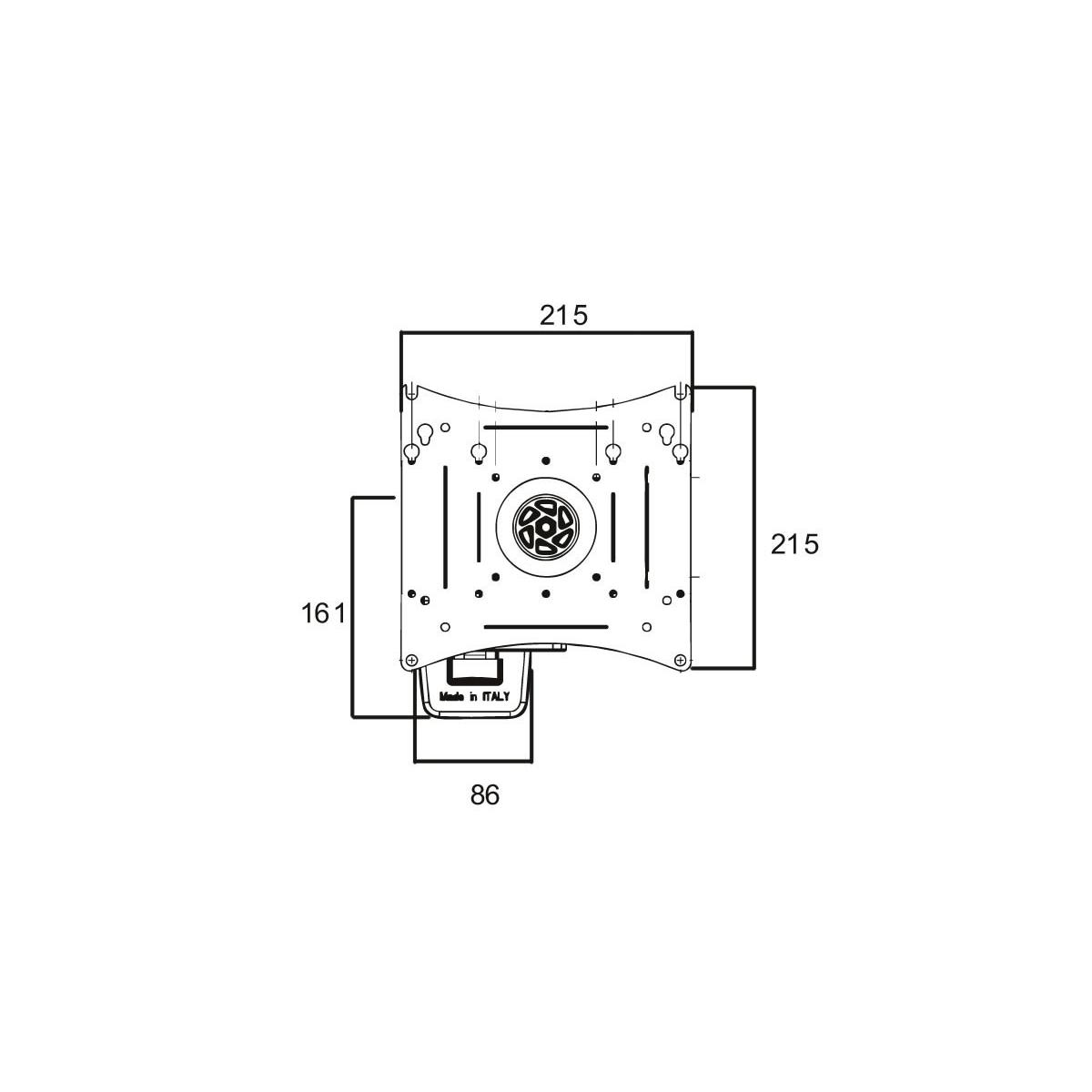 Technische tekening van een beugel met afmetingen 215x215mm en 161x86mm.