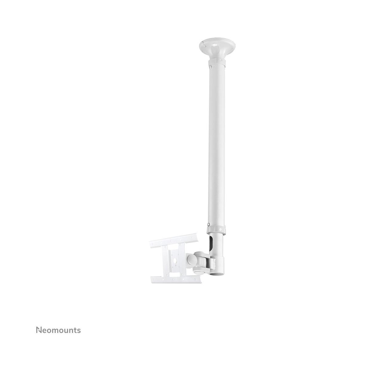 Support de plafond blanc pour TV avec bras et support réglables.