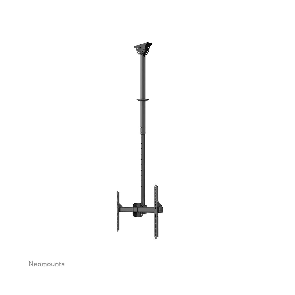 Supporto da soffitto nero per TV con asta regolabile e staffa VESA.