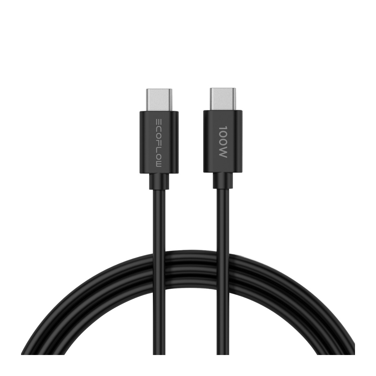 Czarny kabel USB-C z dwoma złączami z oznaczeniem ECOFLOW i 100W.