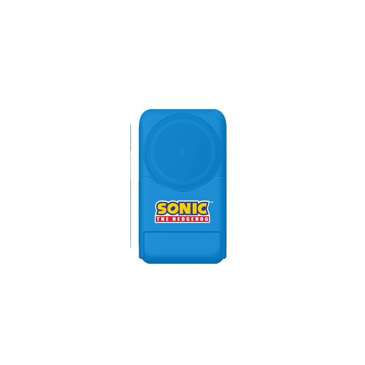 Una custodia di ricarica blu con il logo Sonic.