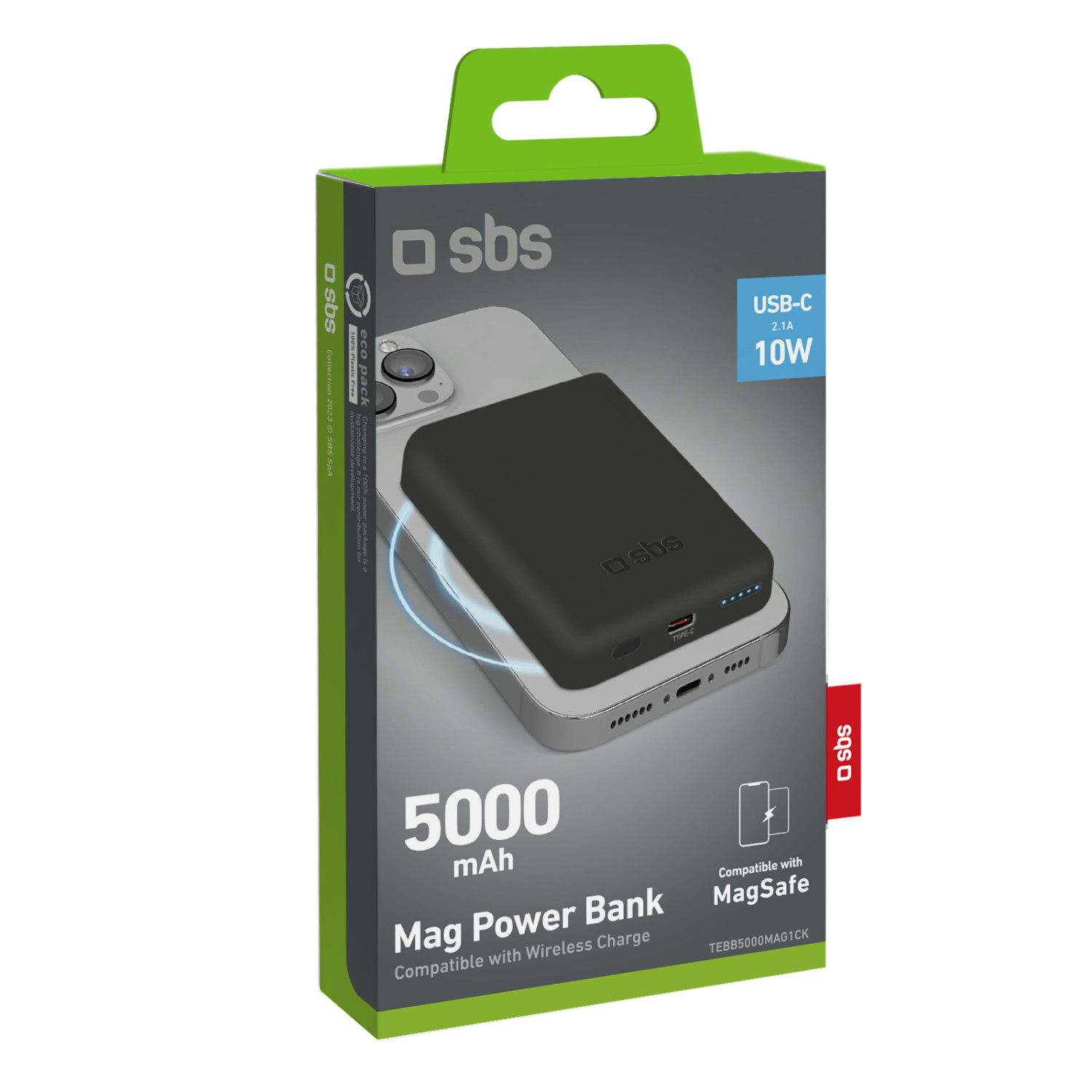 Opakowanie czarnego powerbanku SBS Mag 5000 mAh do smartfonów.