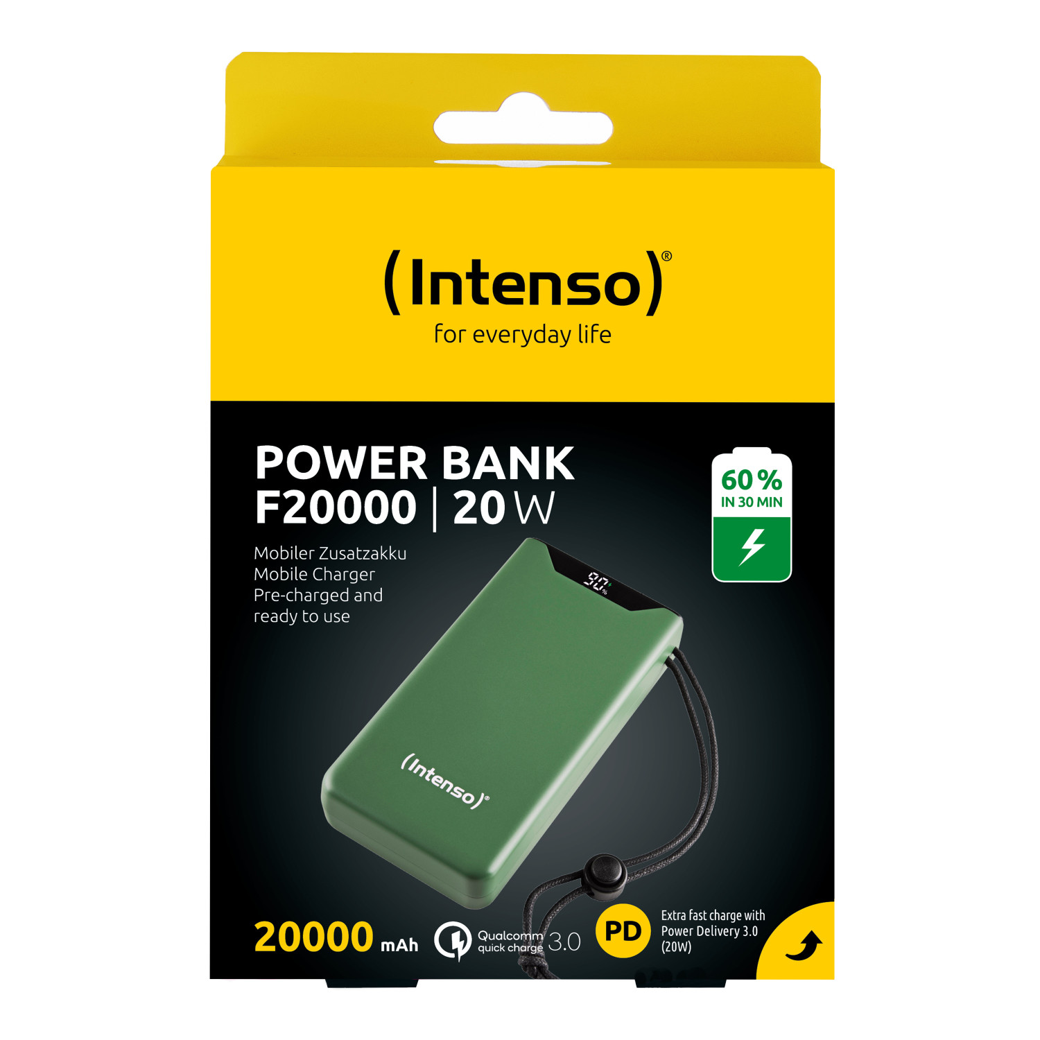 Batería externa verde Intenso de 20000 mAh, carga rápida de 20W, PD 3.0.