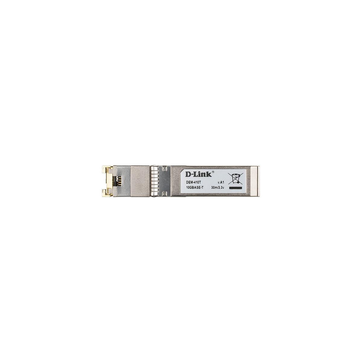 Ein D-Link DEM-410T 10GBASE-T Modul mit RJ45-Anschluss und 30m/3,3V.
