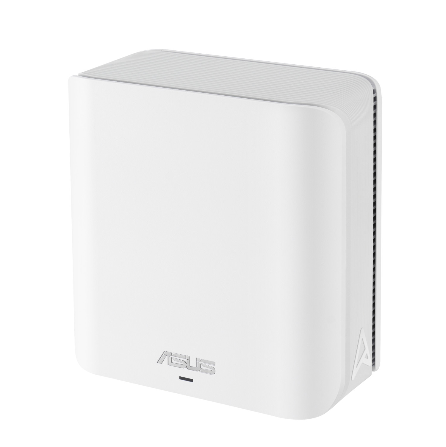 Ein weißer ASUS Router mit gerilltem Deckel und Lüftungsschlitzen an der Seite.