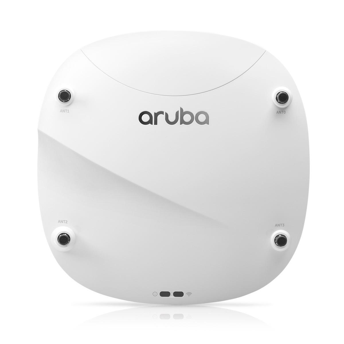 Weißer Aruba Access Point mit vier Antennen, beschriftet ANT0, ANT1, ANT2, ANT3.