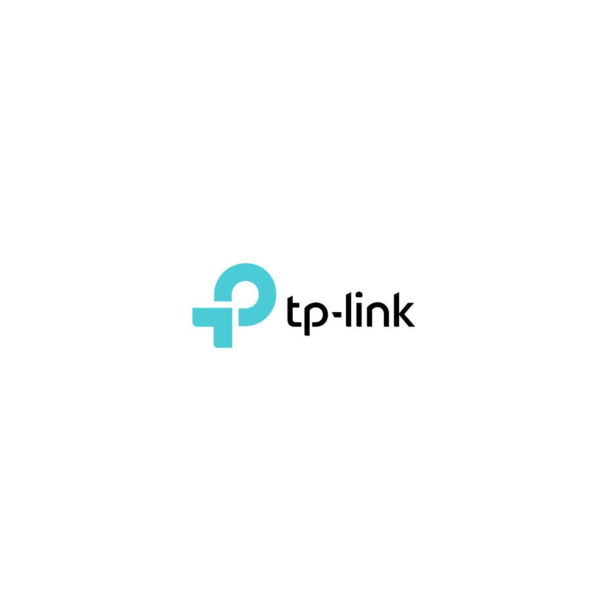 Logo TP-Link: Turkusowe koło ze strzałką w lewo, obok czarnego tekstu.