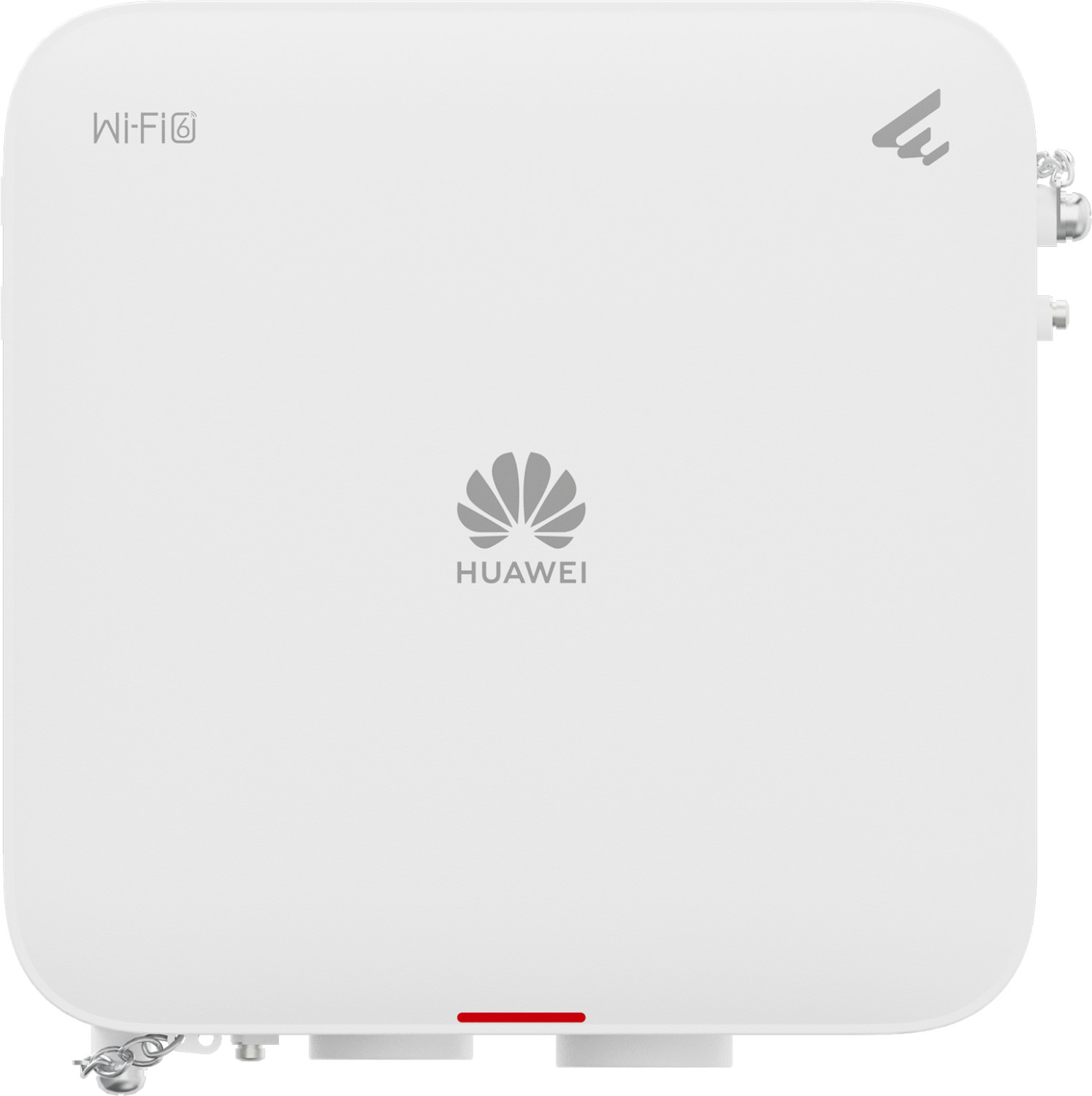 Un dispositivo Huawei Wi-Fi 6 bianco con logo e LED rosso.