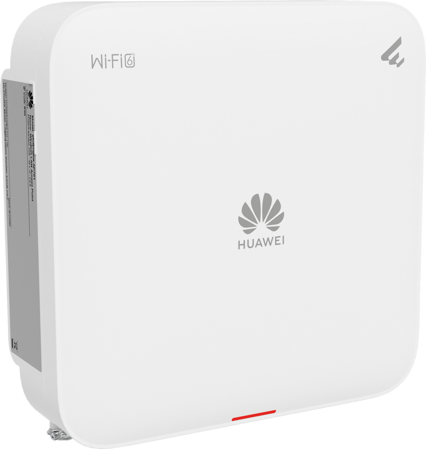 Un dispositivo Huawei Wi-Fi 6 Access Point bianco con una striscia LED rossa.