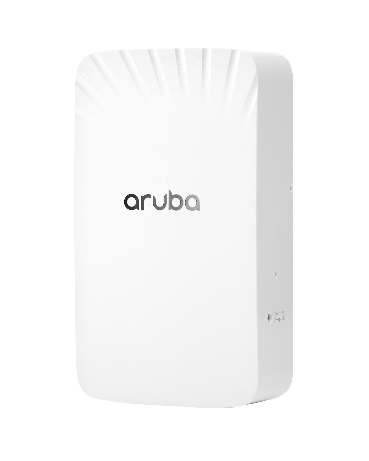 Een wit Aruba-apparaat met ventilatiesleuven en poorten.