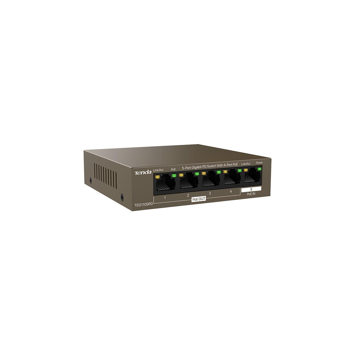 Tenda 5 portlu Gigabit PoE anahtar, 4 PoE portlu, TEG1105PD.