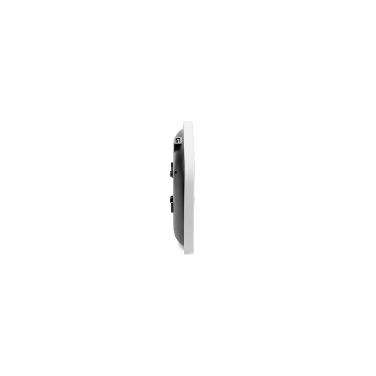 Una placa de pared blanca con un interruptor gris oscuro, vista de lado.