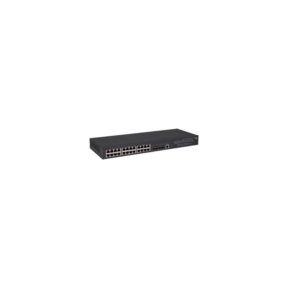 Uno switch di rete nero con più porte visibili sul fronte.