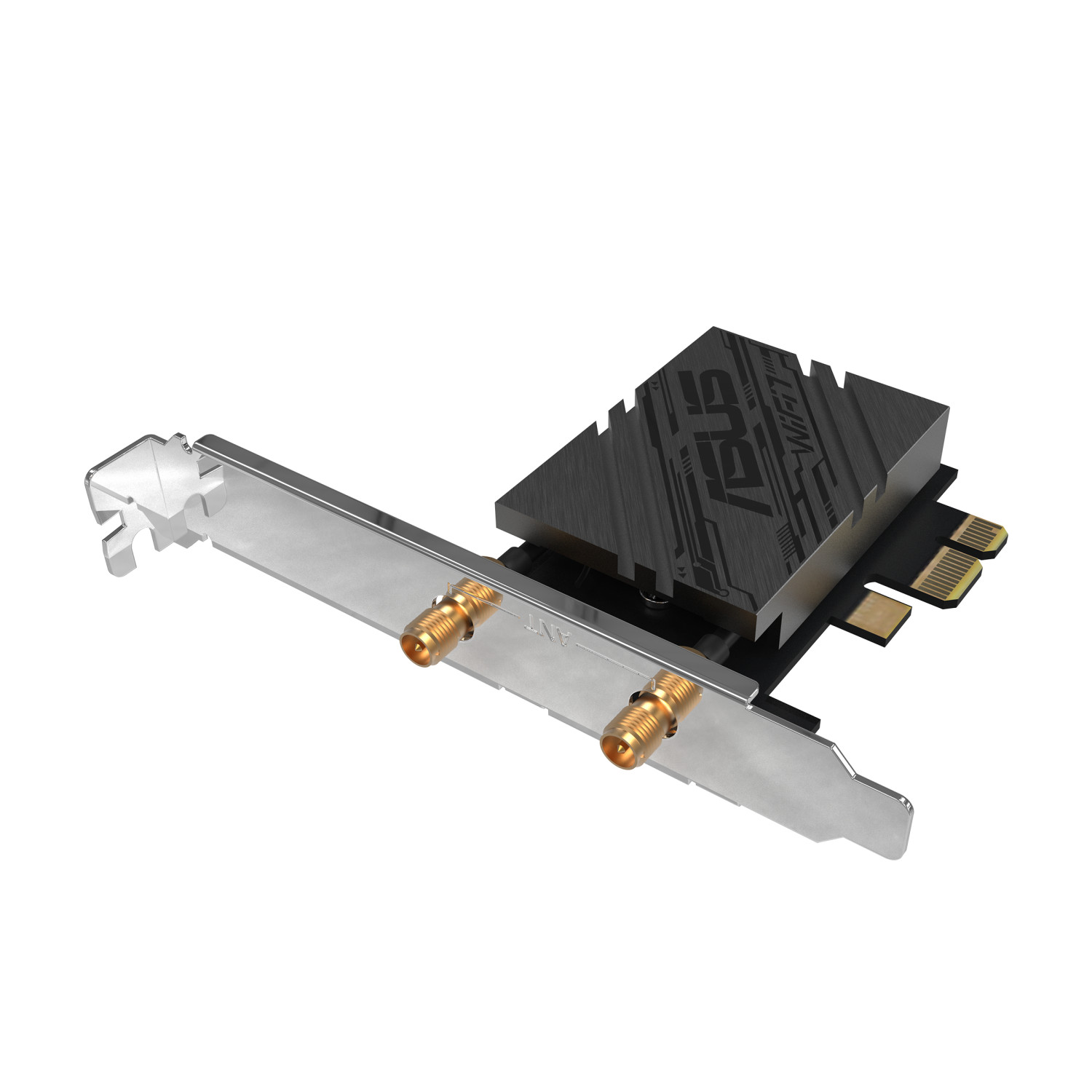 Uno slot per scheda di rete ASUS WiFi con connettori antenna e dissipatore.
