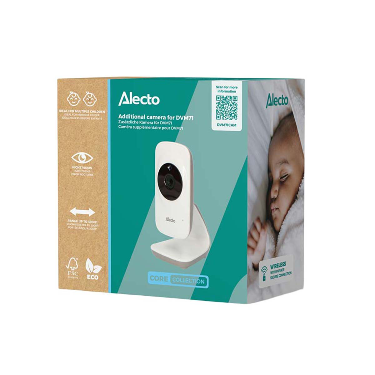 Alecto baby monitor add-on camera: white, with night vision, 500m range.