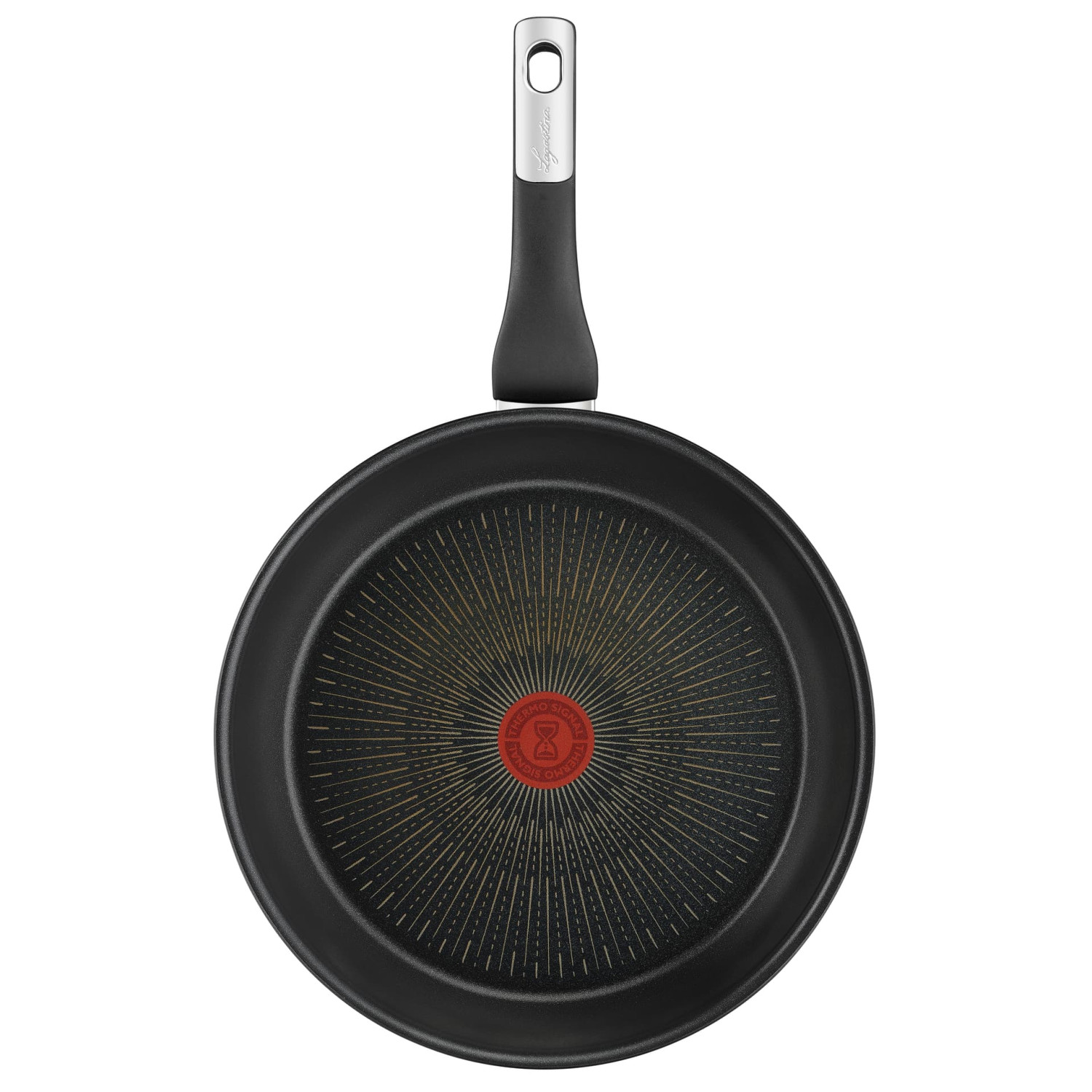 Padella nera con manico argentato e indicatore rosso Thermo-Signal.