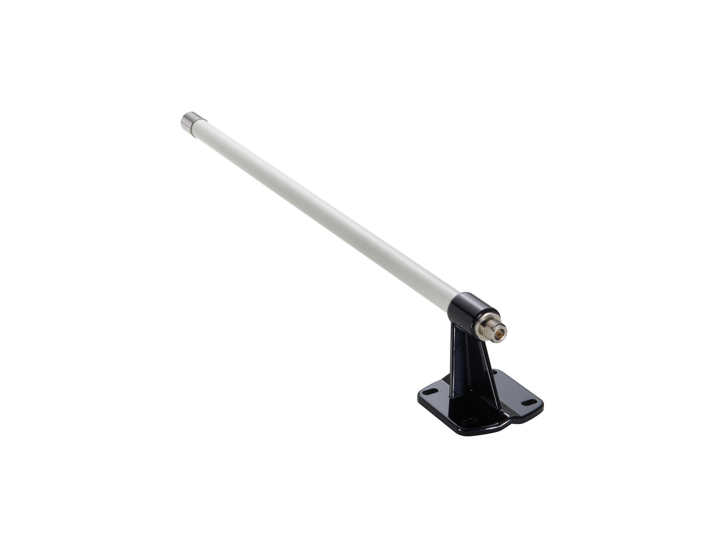 Een witte staaf met zwarte houder en zilveren connector op witte achtergrond.