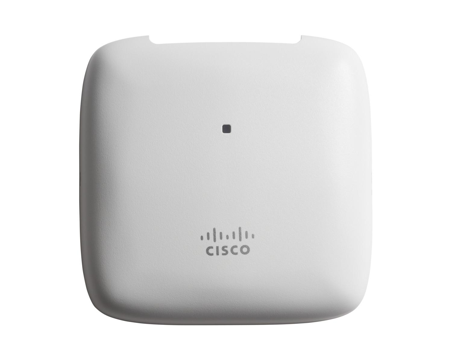 Un point d'accès Cisco blanc avec un petit indicateur carré sombre sur le dessus.