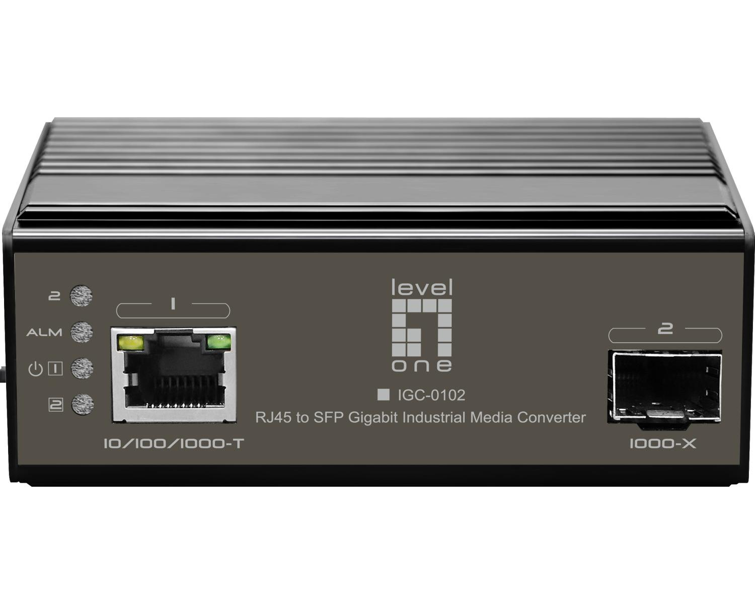 Konwerter mediów Gigabit Level One IGC-0102 z portami RJ45 i SFP.