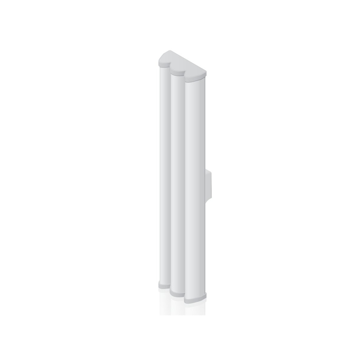 A white triple antenna with gray top, mounted on a white background.