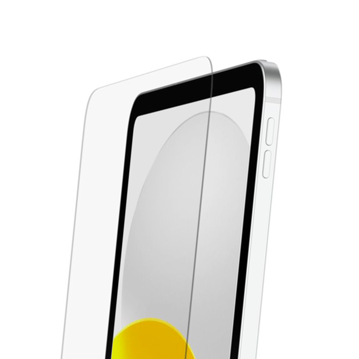 Przezroczysta folia ochronna na ekran znajduje się na srebrnym smartfonie. Ekran telefonu wyświetla żółte koło.