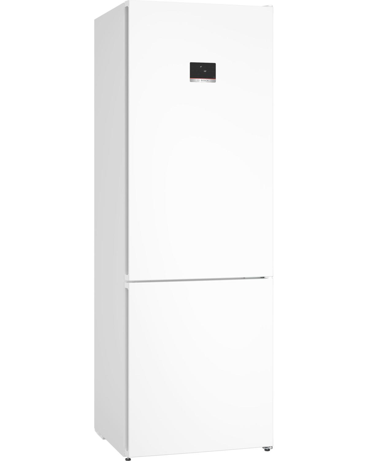 Un frigorifero Bosch bianco con display digitale in alto.