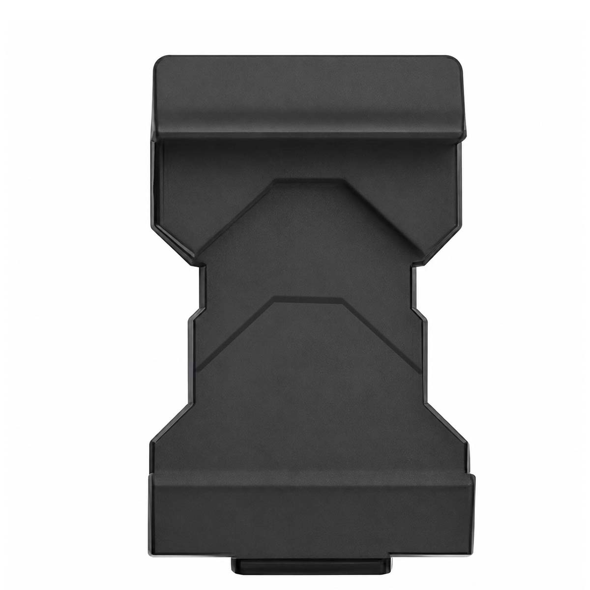 Un support rectangulaire noir avec des formes géométriques au centre.