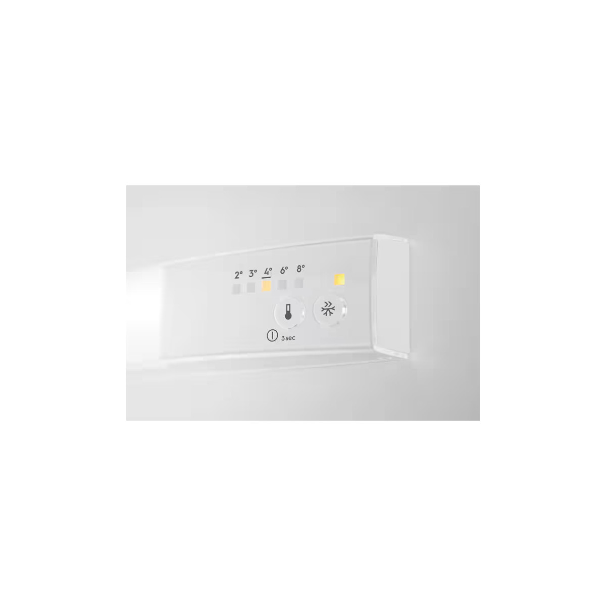 Un display del frigorifero con controlli di temperatura e spie.