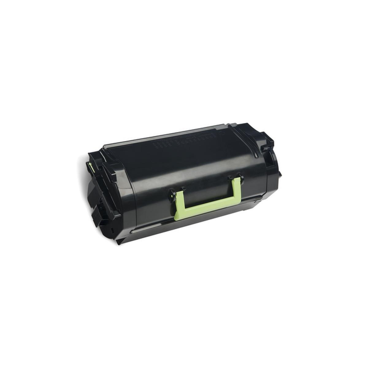 Zwarte printercartridge met lichtgroen handvat, geïsoleerd op witte achtergrond.