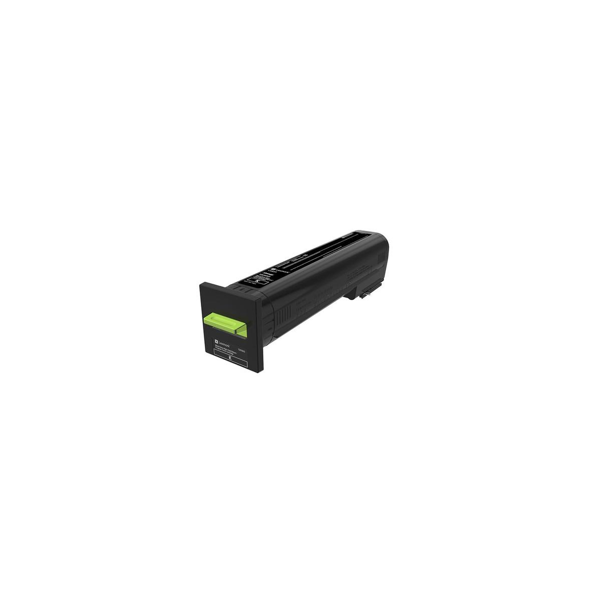 Une cartouche de toner noire pour imprimantes avec un levier vert à l'avant.