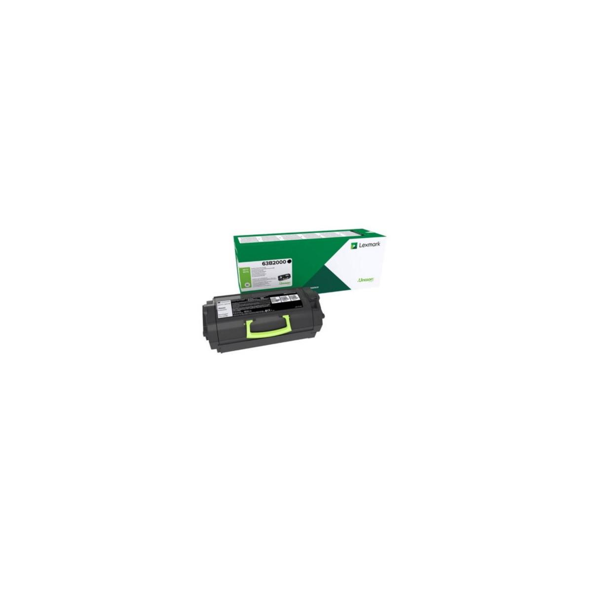 Cartuccia toner e scatola Lexmark in verde e nero.