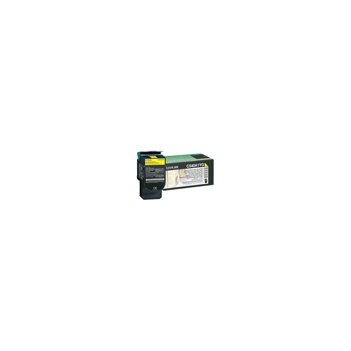 Lexmark C540A1YG gele toner cartridge met verpakking, CE-markering.