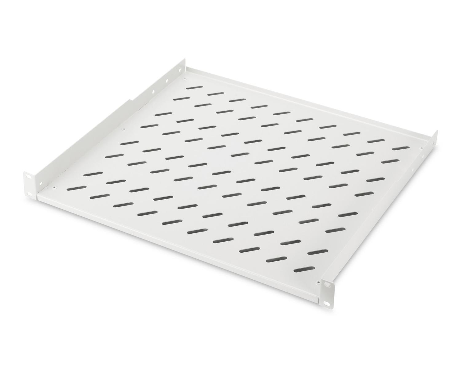 Ein weißes, perforiertes Rack-Regal aus Metall, isoliert auf weißem Hintergrund.