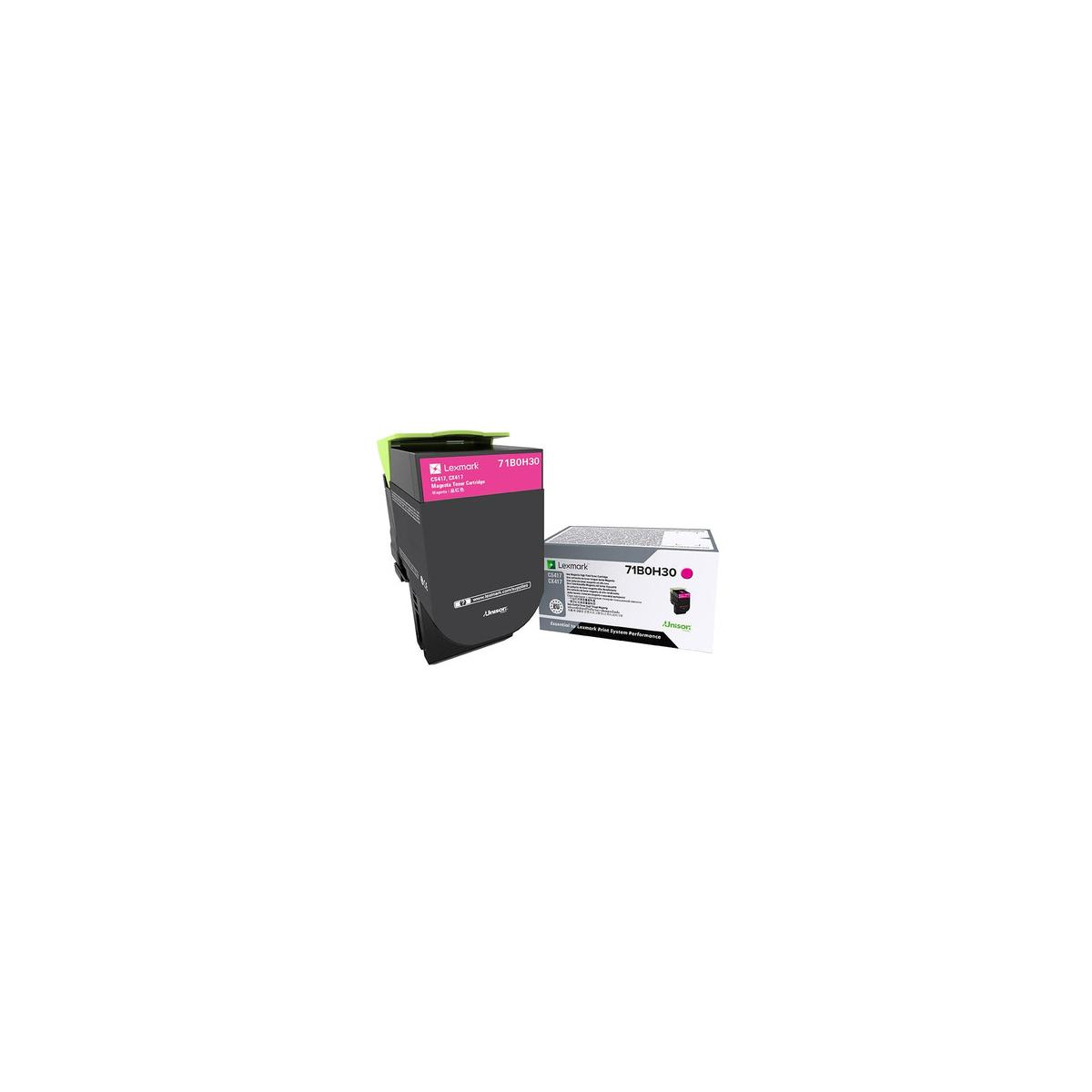 Un toner Lexmark magenta e la sua scatola.