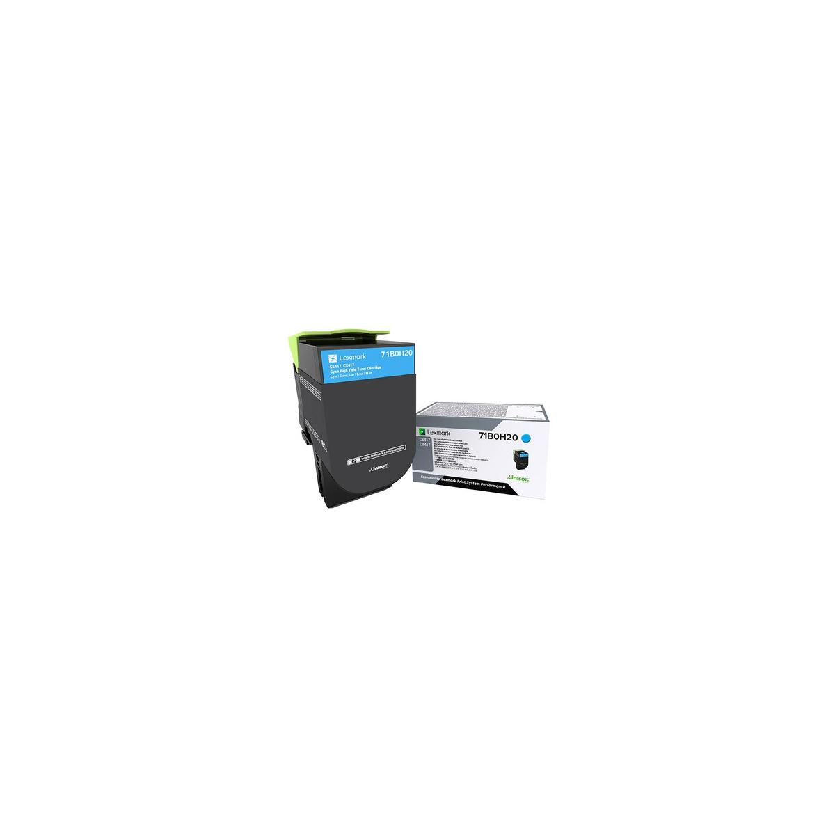 Lexmark 71B0H20 Cyan High Yield Tonerpatrone und Verpackung.