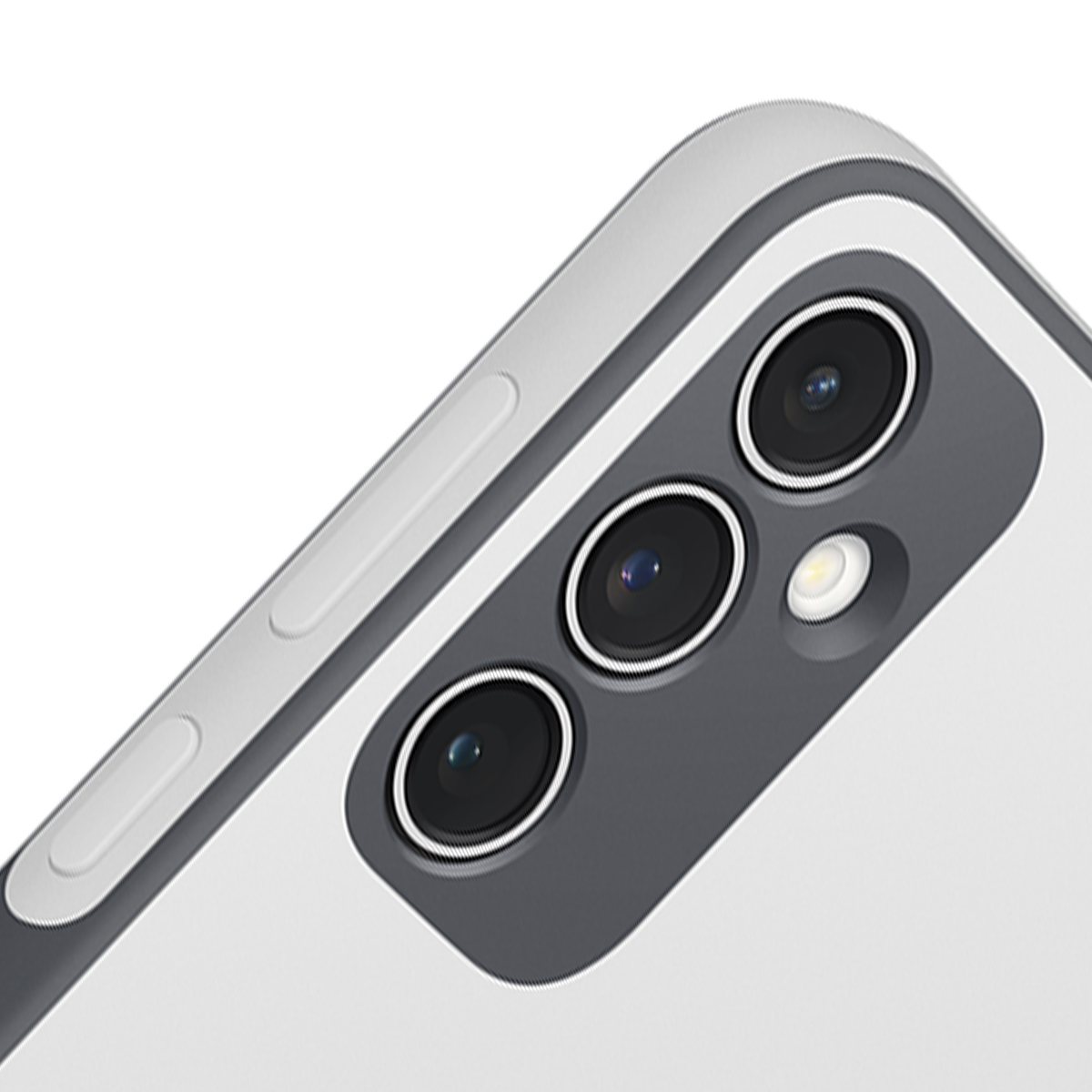 Gros plan du dos d'un smartphone blanc avec module caméra gris.