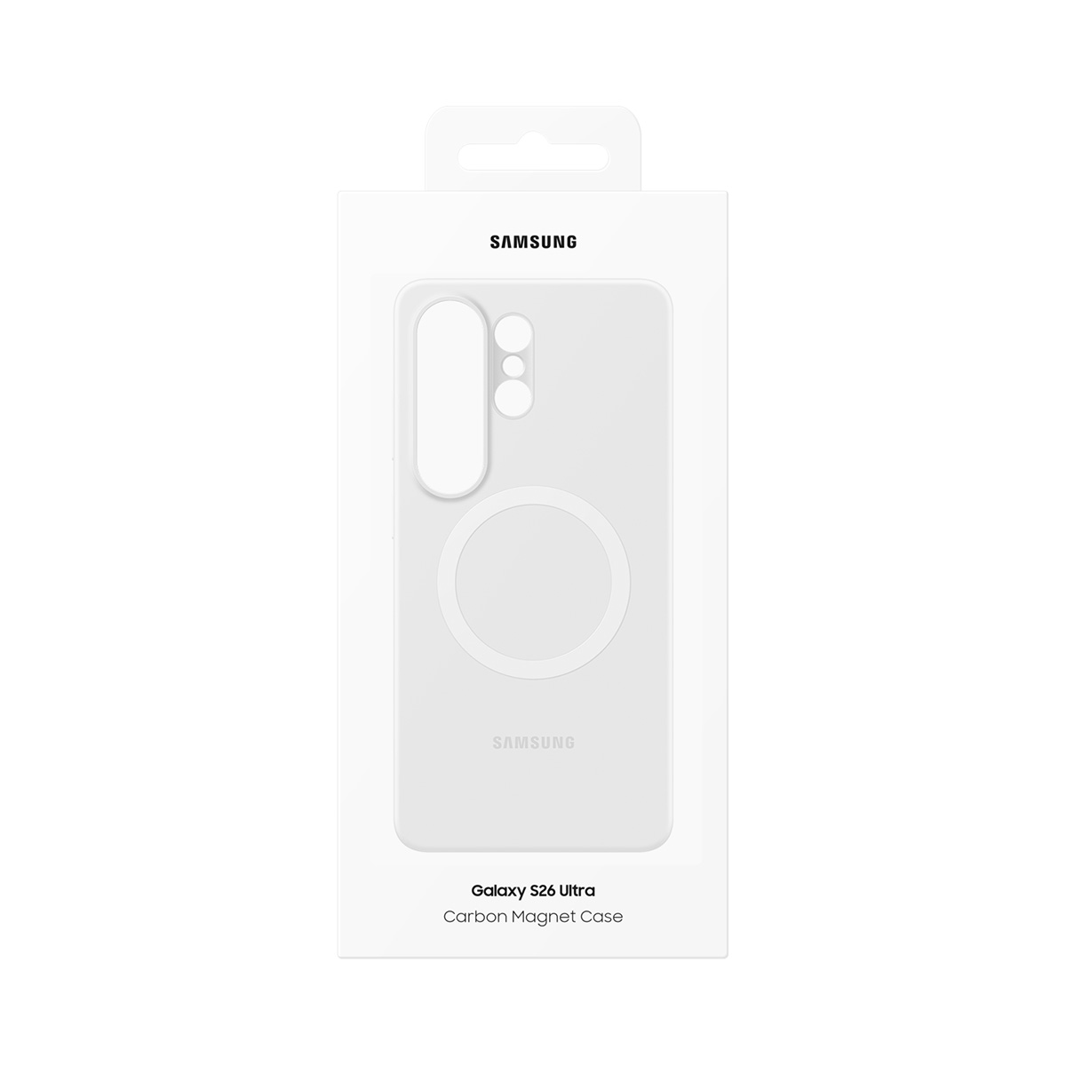 Samsung Galaxy S26 Ultra Carbon Magnet Case in weißer Verpackung.