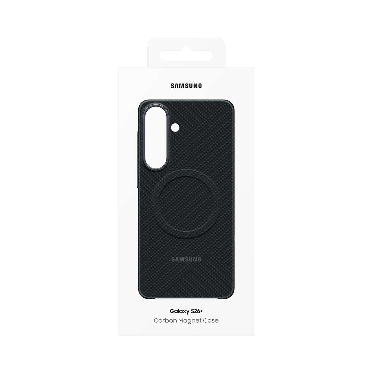 Samsung Galaxy S26+ Carbon Magneet Case in verpakking.